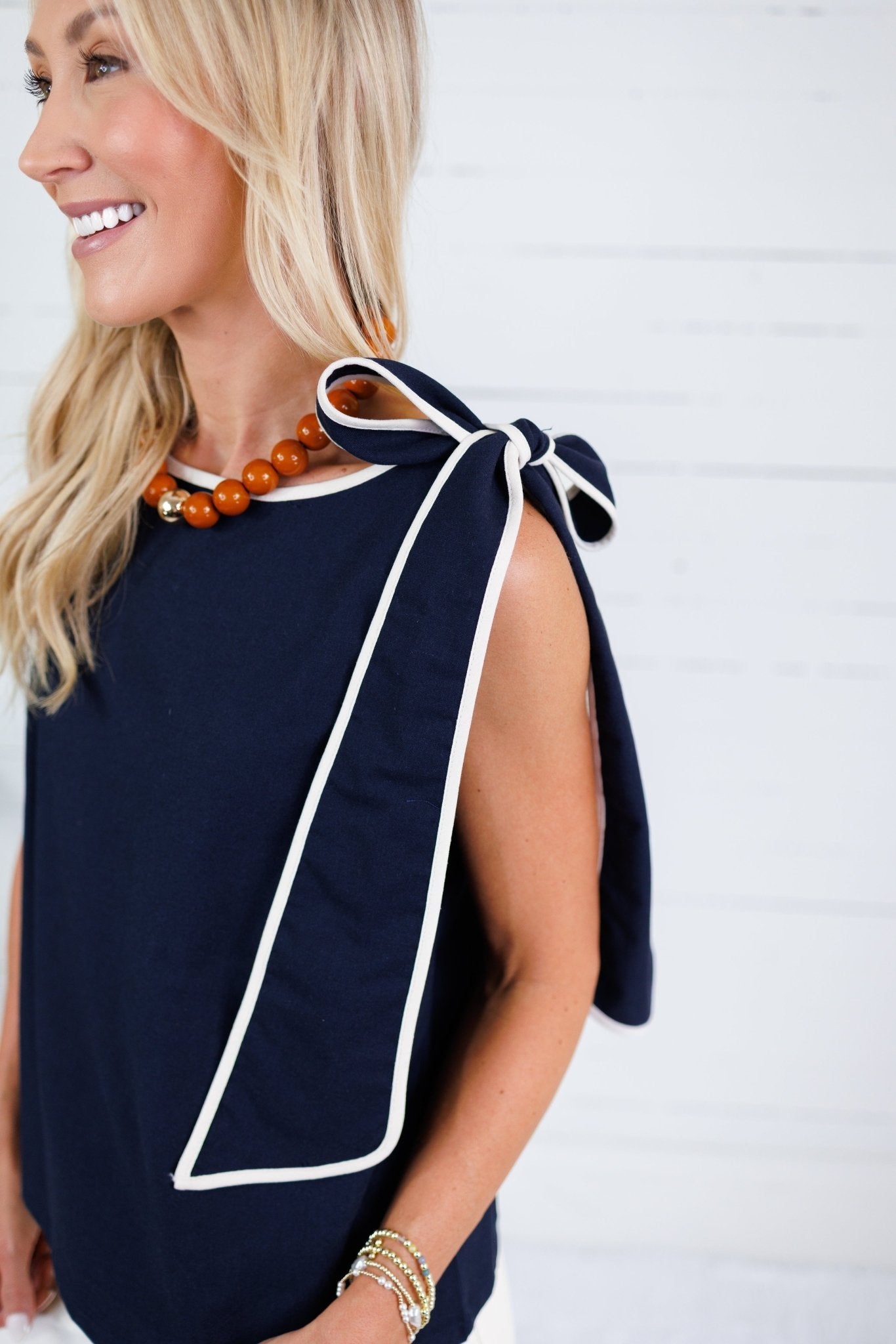 Britton Navy Shoulder Bow Top Able