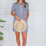 Broadbent Navy Grid Stretch Zip Mini Dress Entro