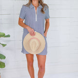 Broadbent Navy Grid Stretch Zip Mini Dress Entro