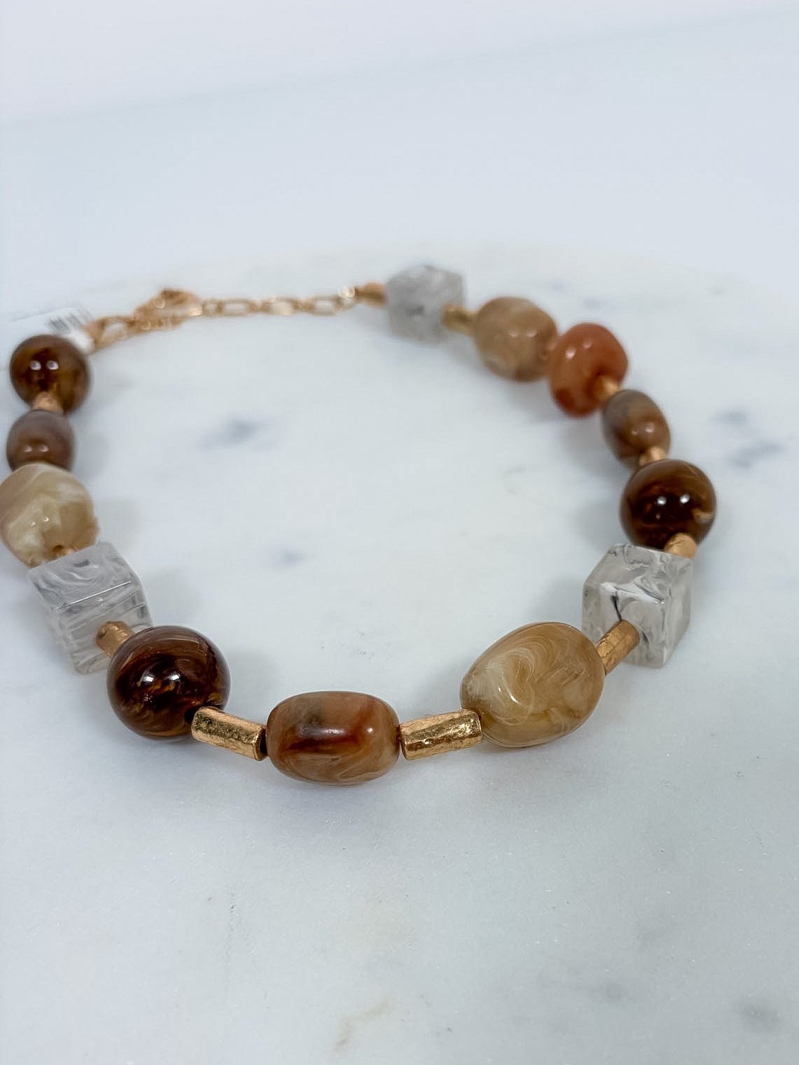 Brown Resin+ Gold Metallic Beaded Necklace