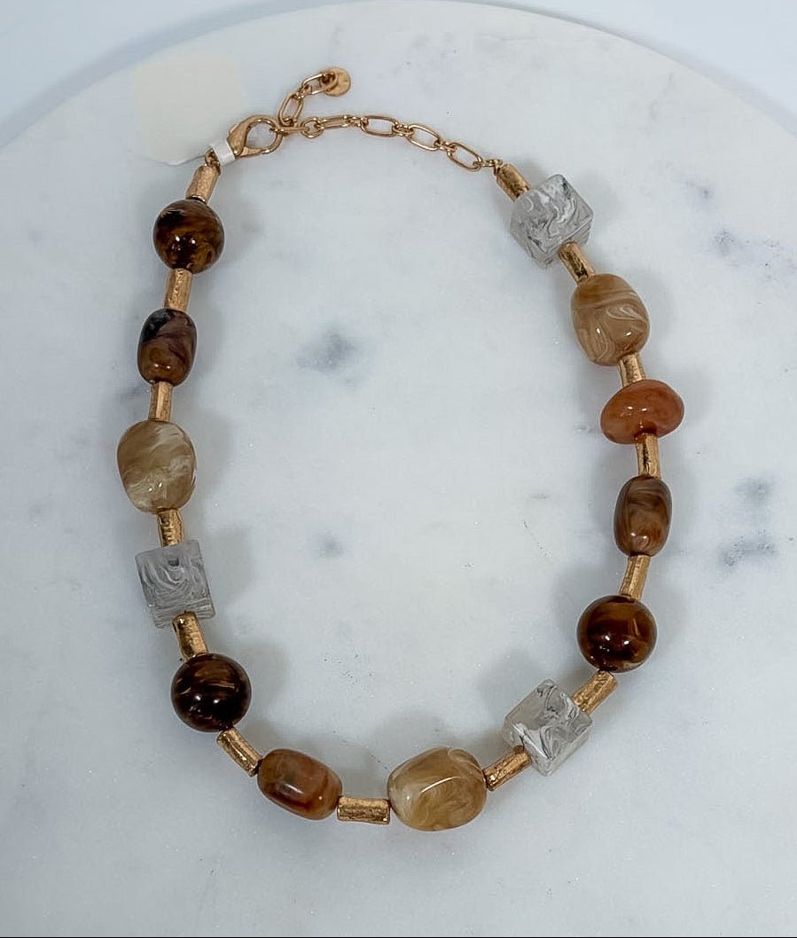 Brown Resin+ Gold Metallic Beaded Necklace