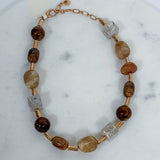 Brown Resin+ Gold Metallic Beaded Necklace
