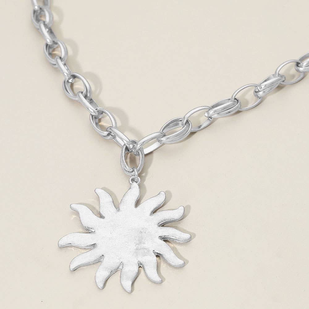 Brushed Metal Sunburst Chunky Chain Necklace - A3 Accessories - Jewelry - Clover + Bee