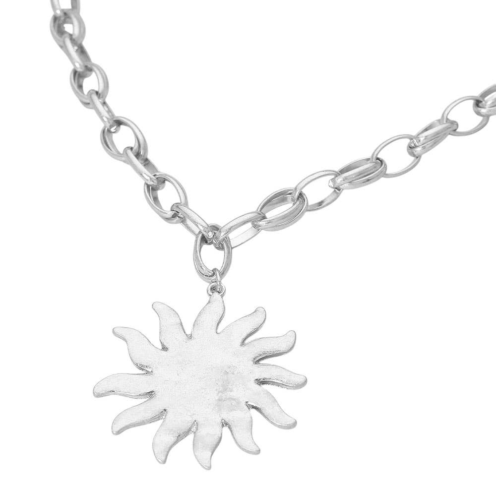 Brushed Metal Sunburst Chunky Chain Necklace - A3 Accessories - Jewelry - Clover + Bee