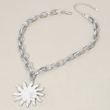 Brushed Metal Sunburst Chunky Chain Necklace - A3 Accessories - Jewelry - Clover + Bee
