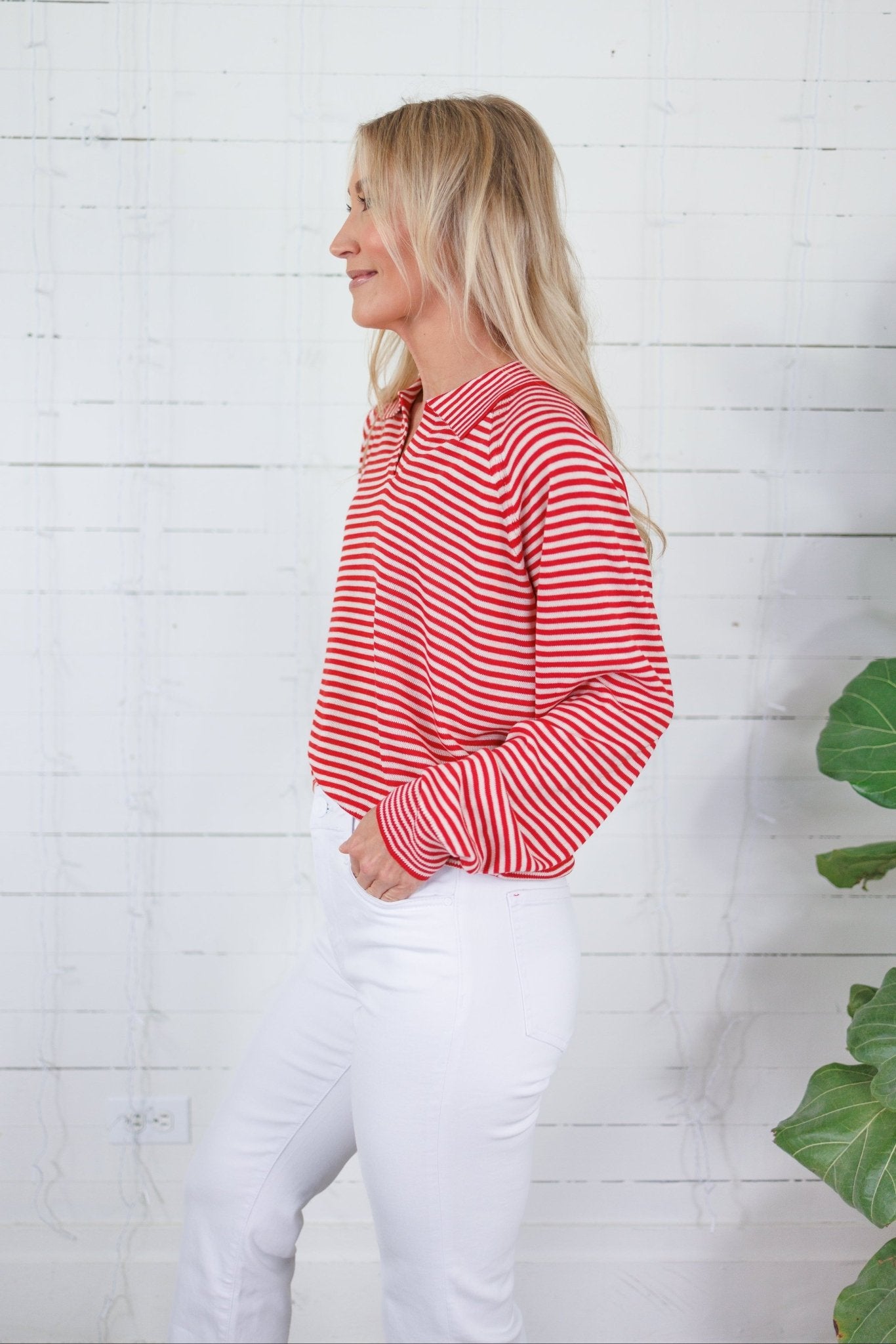 Bryant Red + Ecru Stripe Collar Sweater Things Between 