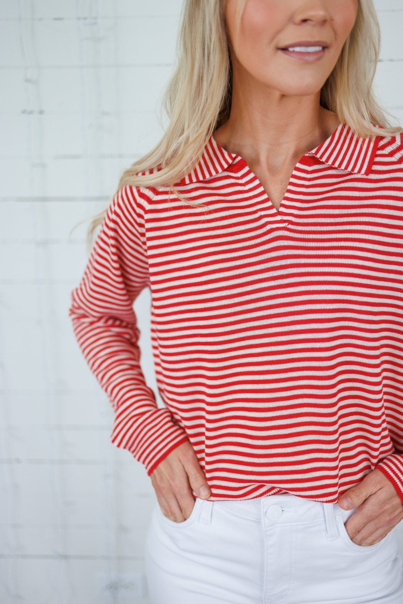 Bryant Red + Ecru Stripe Collar Sweater Things Between 