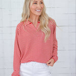 Bryant Red + Ecru Stripe Collar Sweater Things Between 