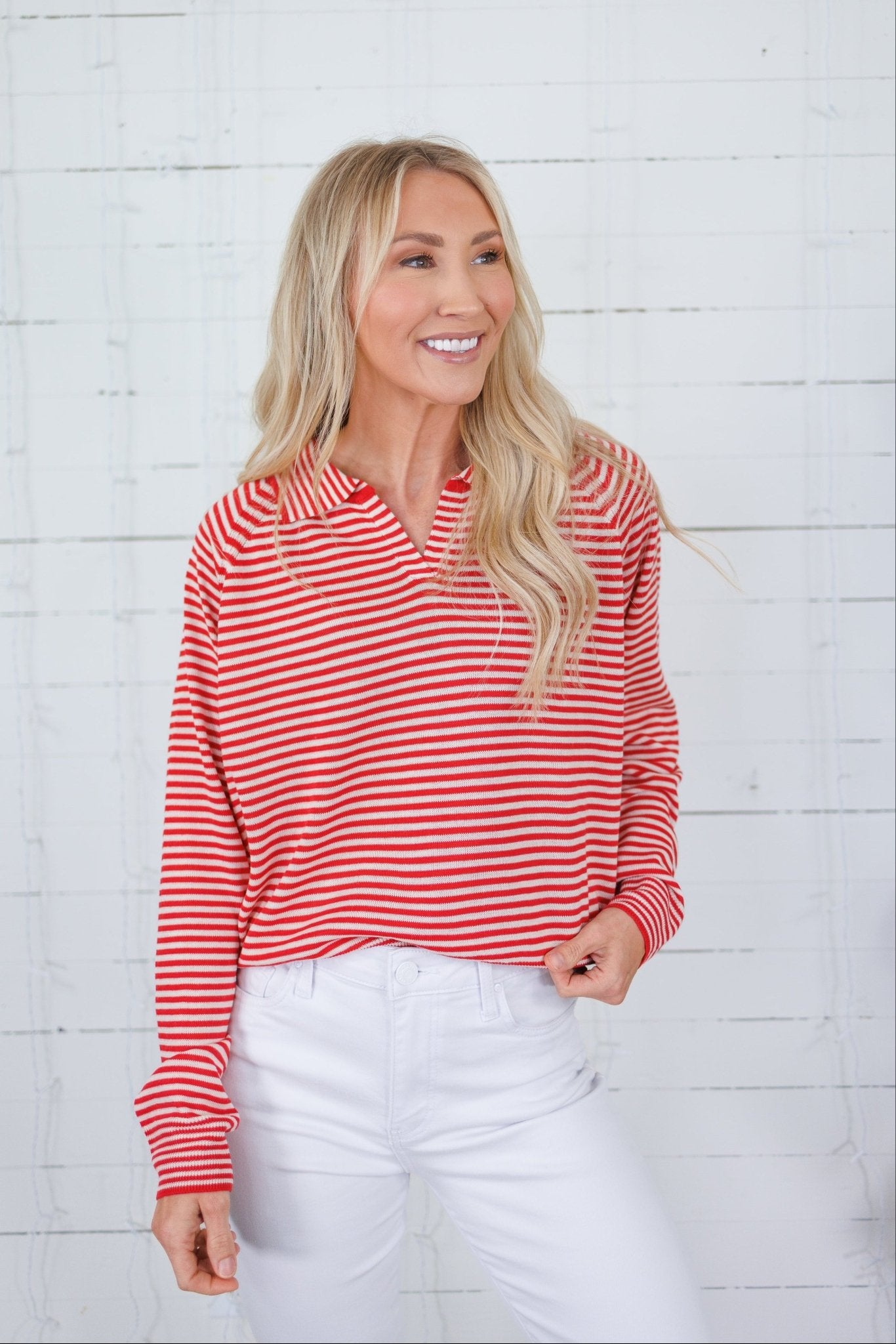 Bryant Red + Ecru Stripe Collar Sweater Things Between 