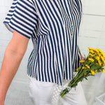 Busby Blue Striped Button Top THML