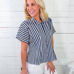 Busby Blue Striped Button Top THML