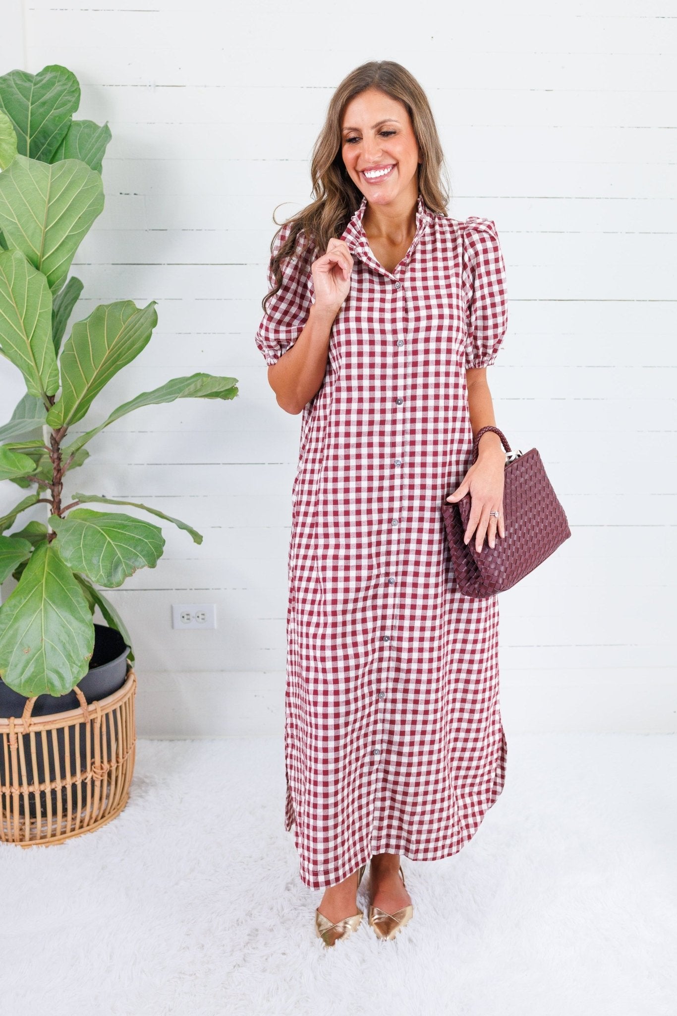 Butler Bordeaux Gingham Maxi Dress Entro