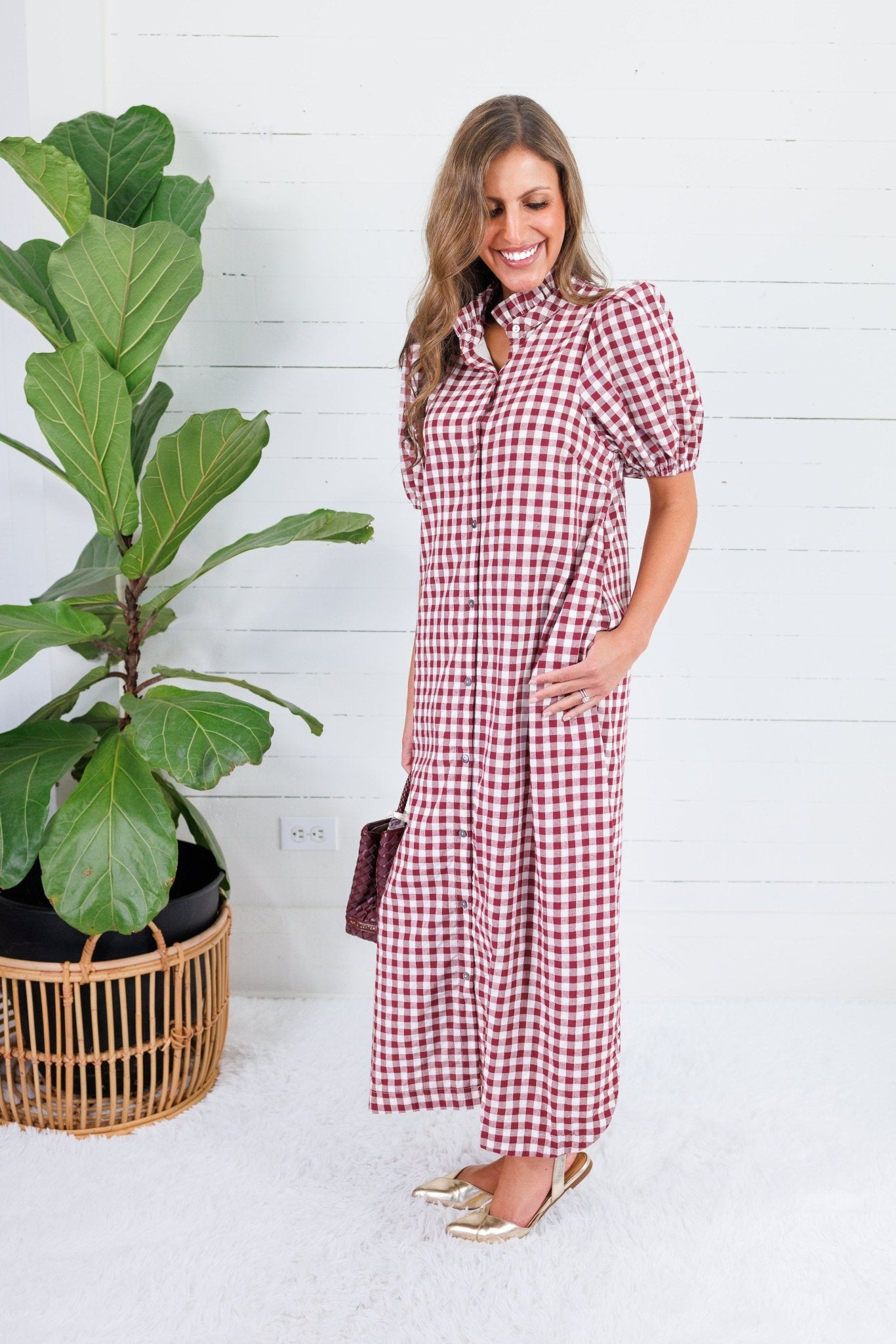 Butler Bordeaux Gingham Maxi Dress Entro