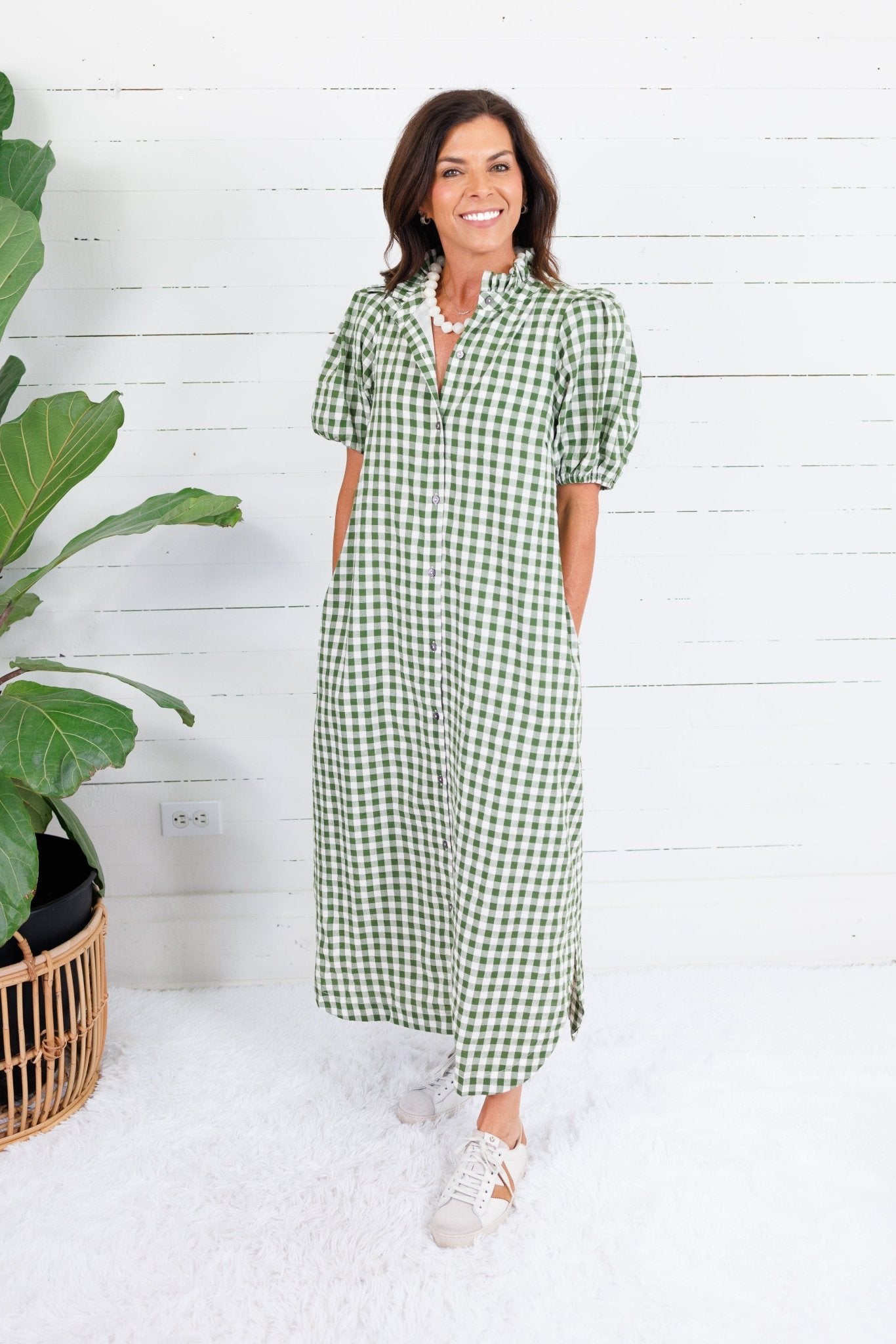 Butler Olive Gingham Maxi Dress Entro
