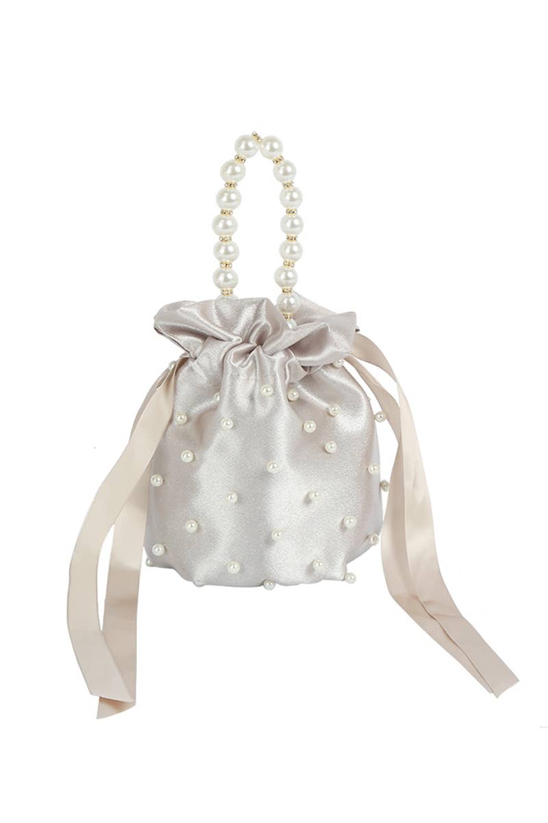 Satin Pearl Handle Bucket Bag