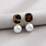Leopard + Pearl Bow Earrings