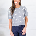 Cairo Grey Dottie Short Sleeve Sweater Entro