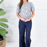 Cairo Grey Dottie Short Sleeve Sweater Entro