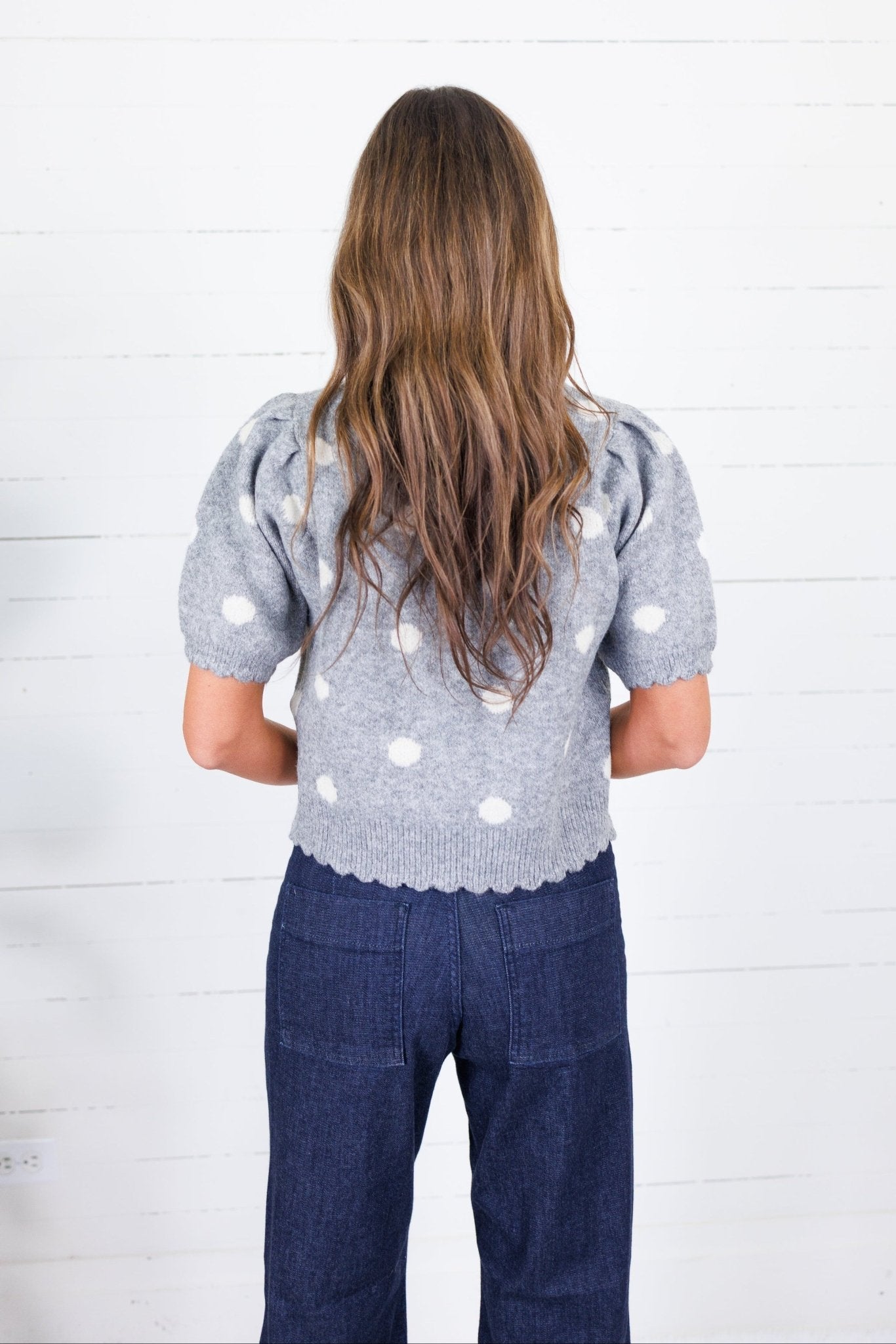 Cairo Grey Dottie Short Sleeve Sweater Entro