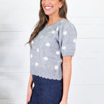 Cairo Grey Dottie Short Sleeve Sweater Entro