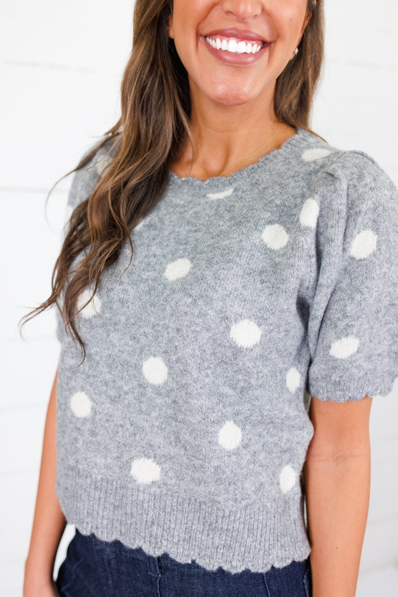 Cairo Grey Dottie Short Sleeve Sweater Entro