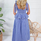 Calista Navy Gingham Peplum Maxi Dress Entro
