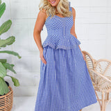 Calista Navy Gingham Peplum Maxi Dress Entro