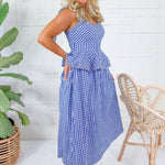 Calista Navy Gingham Peplum Maxi Dress Entro