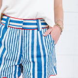 Cambridge Blue Striped Scallop Hem Shorts TCEC