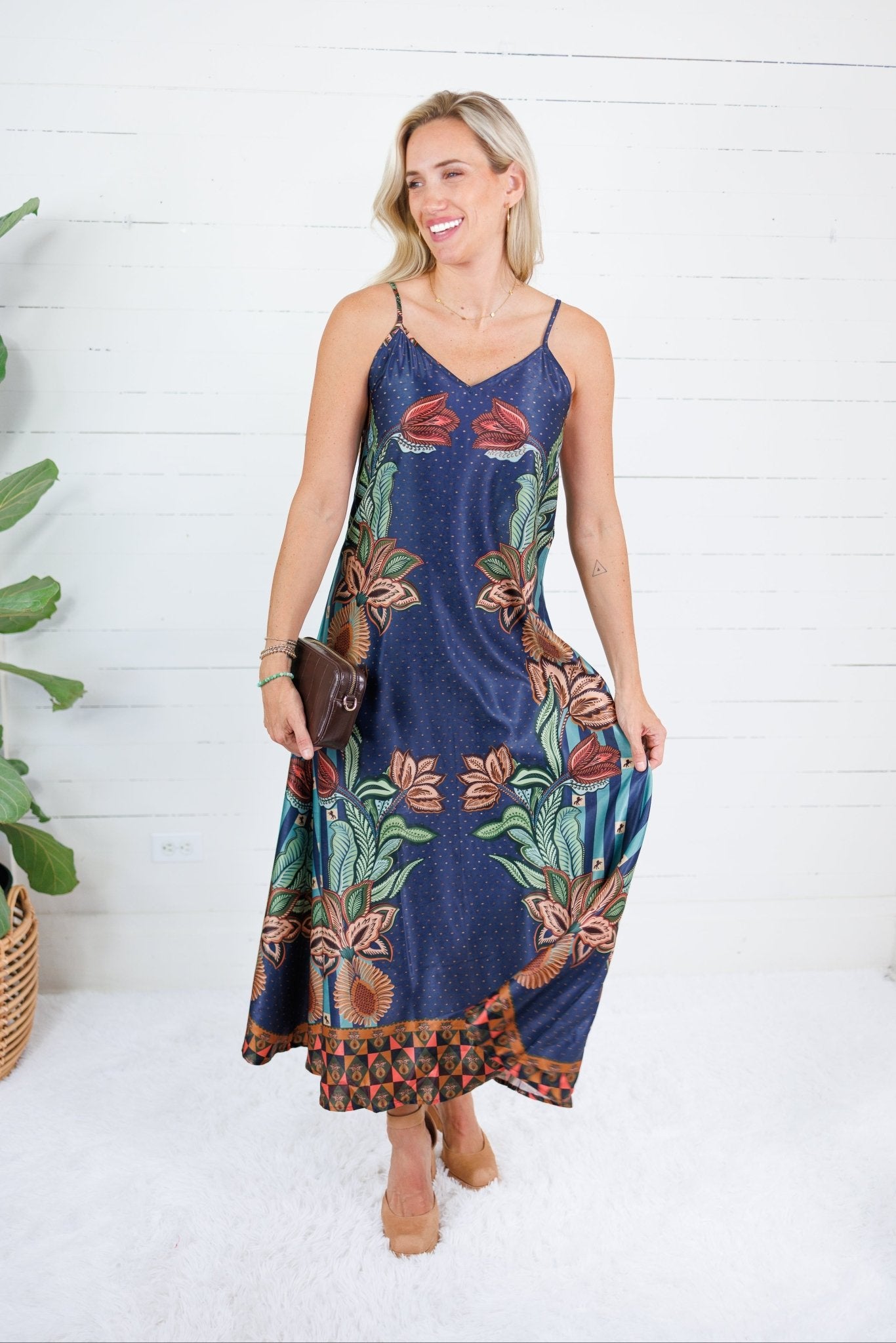 Camille Botanical Midnight Slip Dress Briton Court
