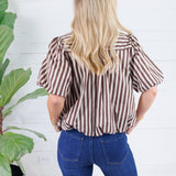 Camille Brown + Ecru Stripe Bubble Top Entro