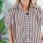 Camille Brown + Ecru Stripe Bubble Top Entro