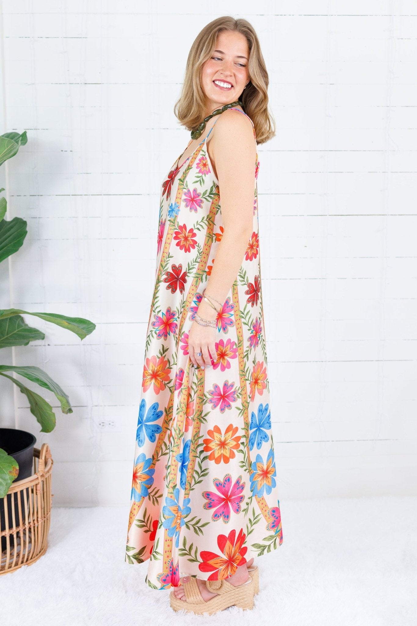 Camille Cream Floral Slip Dress Briton Court