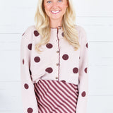 Candice Blush + Burgundy Dotty Cardigan Polagram