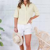 Canton Pale Banana Boxy Button Top Naked Zebra