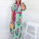 Capetown Green Floral Mix Maxi Dress Umgee