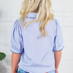 Capote Blue Pinstripe Scallop Edge Top Bon