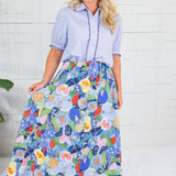 Capote Blue Pinstripe Scallop Edge Top Bon