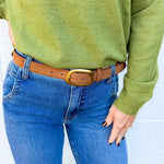 Caramel Suede Belt with Organic Shape Buckle