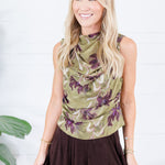 Carla Olive Sheer Overlay Top Entro