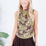 Carla Olive Sheer Overlay Top Entro
