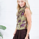 Carla Olive Sheer Overlay Top Entro