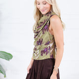 Carla Olive Sheer Overlay Top Entro