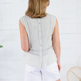 Carly Natural Linen Crochet Lattice Top KUT