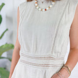 Carly Natural Linen Crochet Lattice Top KUT