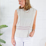 Carly Natural Linen Crochet Lattice Top KUT