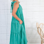 Carmela Jade Poplin Tiered Maxi Dress PINCH