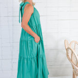 Carmela Jade Poplin Tiered Maxi Dress PINCH