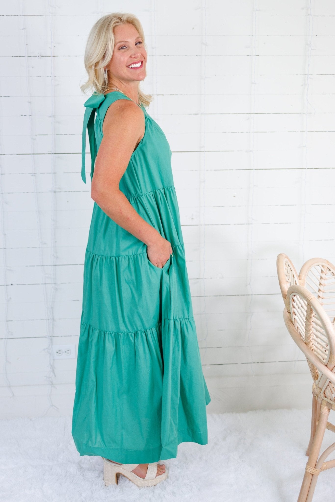 Carmela Jade Poplin Tiered Maxi Dress PINCH