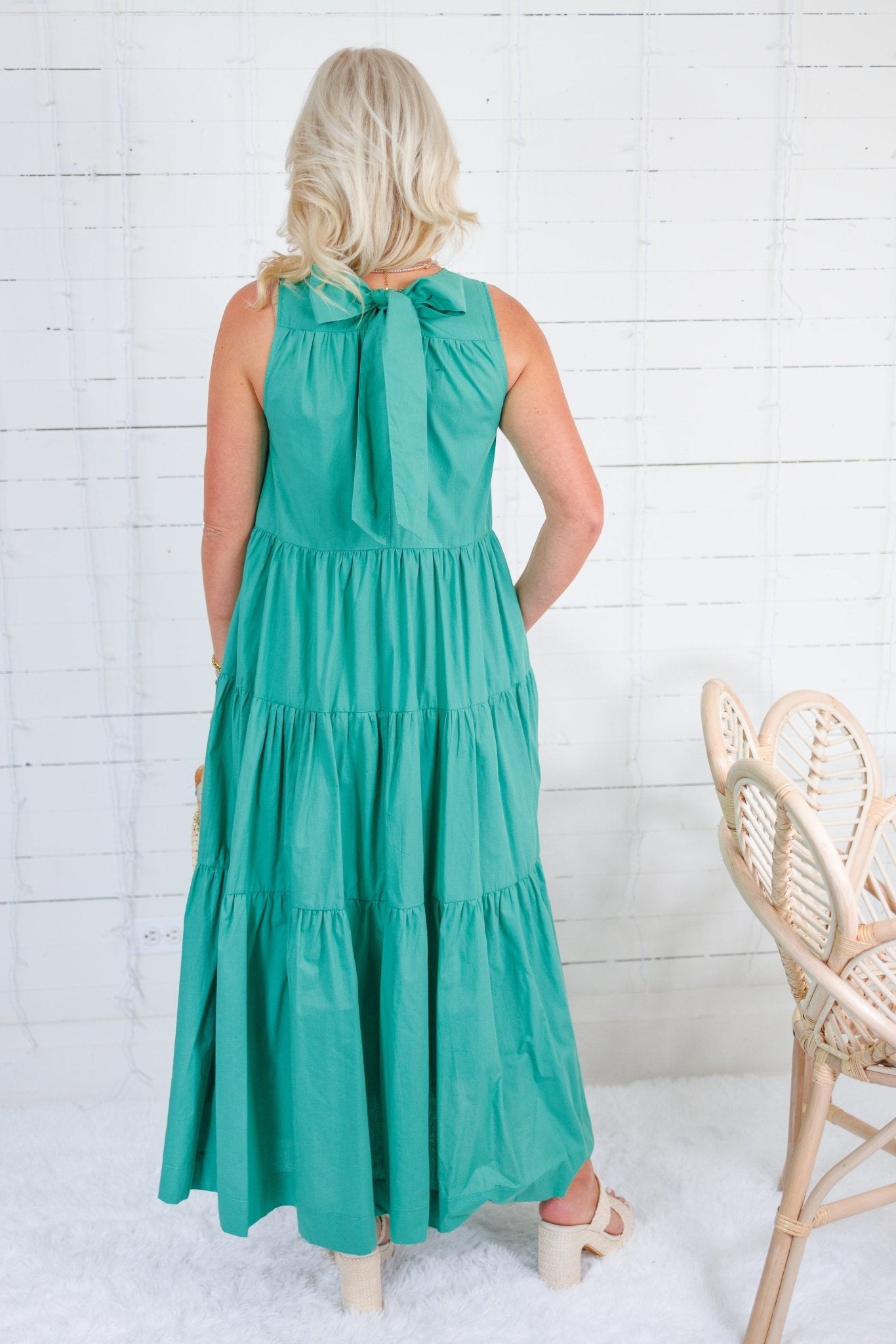 Carmela Jade Poplin Tiered Maxi Dress PINCH